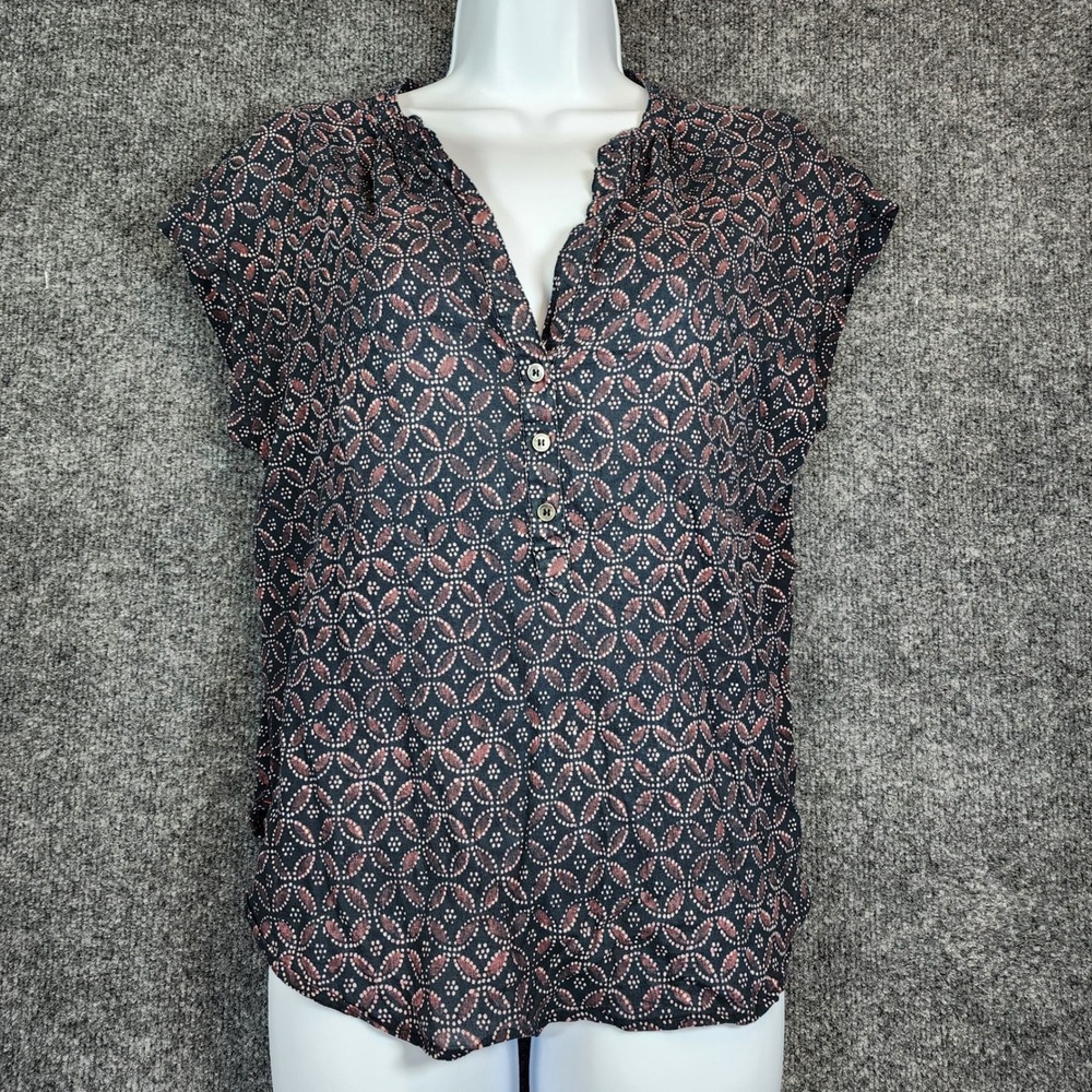 Xirena Women's 100% Cotton Printed Popover Cap Sleeve Blouse Top XS